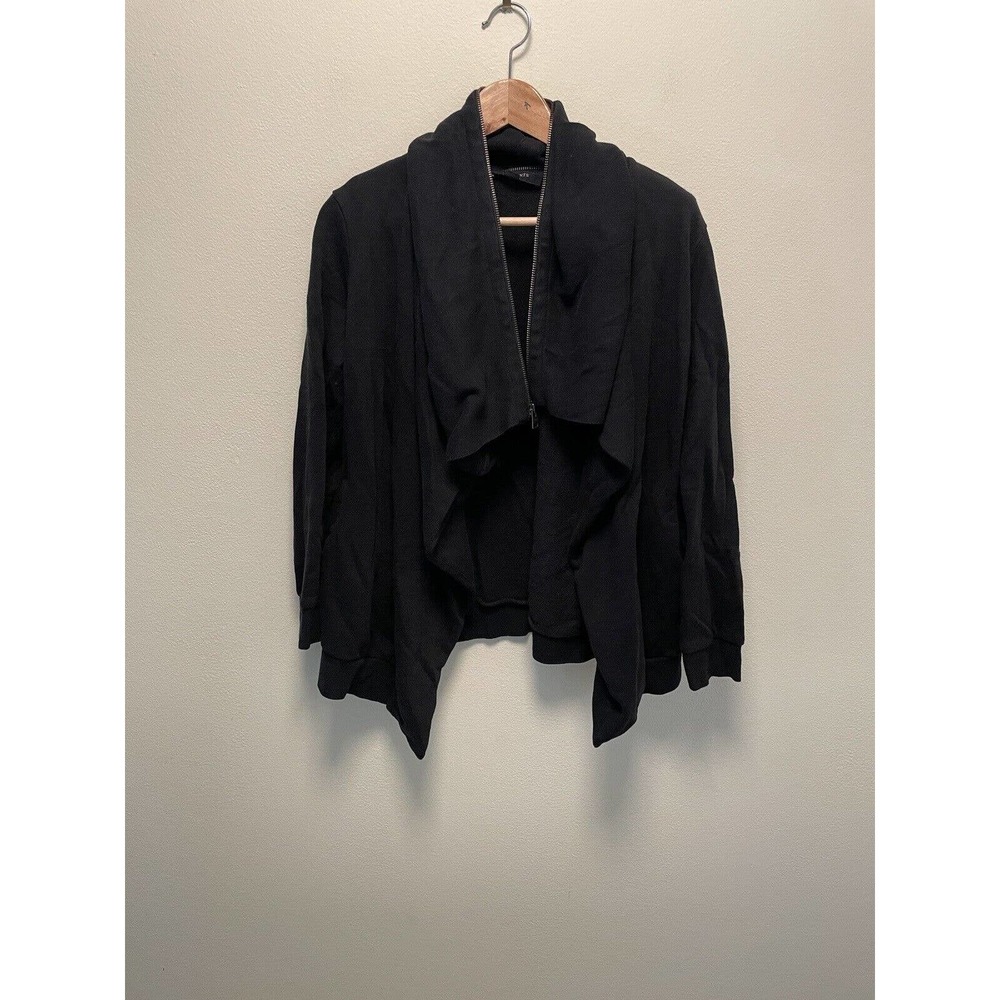 All Saints Womens Dahlia Sweat Open Cardigan Size Medium Black Zip Collar Grunge